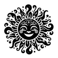 schwarz und Weiß Silhouette von ein Sonne Symbol mit ein lächelnd glücklich Gesicht vektor
