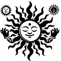 schwarz und Weiß Silhouette von ein Sonne Symbol mit ein lächelnd glücklich Gesicht vektor