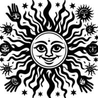 schwarz und Weiß Silhouette von ein Sonne Symbol mit ein lächelnd glücklich Gesicht vektor