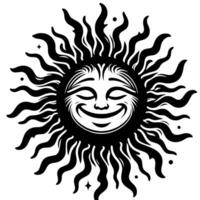 schwarz und Weiß Silhouette von ein Sonne Symbol mit ein lächelnd glücklich Gesicht vektor