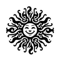 schwarz und Weiß Silhouette von ein Sonne Symbol mit ein lächelnd glücklich Gesicht vektor