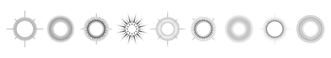 Feuerwerk. Jahrgang Sunburst Sammlung. Sprengung Sonne Strahlen.Logotyp oder Beschriftung Design Element. radial Sonnenuntergang Balken. Illustration vektor