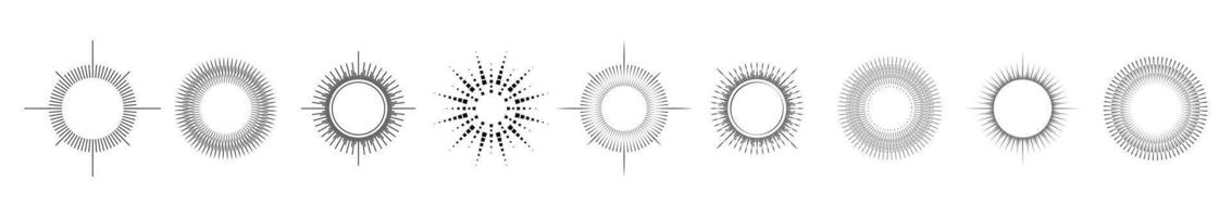 fyrverkeri. årgång sunburst samling. spricker Sol strålar.logotyp eller text design element. radiell solnedgång strålar. illustration vektor