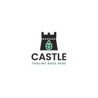 Schloss mit Blatt Logo Design Vorlage Illustration Idee vektor