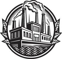 Illustration von ein Fabrik und Industrie Logo Design schwarz und Weiß vektor