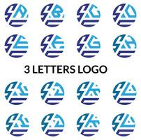 3 Brief modern generisch enorm Logo, SAC, SBC, SCC, SDC, SEC, SFC, SGC, SHC, SIC, SJC, SKC, SLC, vektor