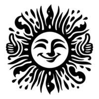 schwarz und Weiß Silhouette von ein Sonne Symbol mit ein lächelnd glücklich Gesicht vektor