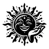 schwarz und Weiß Silhouette von ein Sonne Symbol mit ein lächelnd glücklich Gesicht vektor