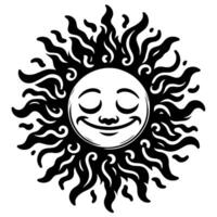 schwarz und Weiß Silhouette von ein Sonne Symbol mit ein lächelnd glücklich Gesicht vektor