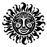 schwarz und Weiß Silhouette von ein Sonne Symbol mit ein lächelnd glücklich Gesicht vektor