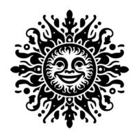 schwarz und Weiß Silhouette von ein Sonne Symbol mit ein lächelnd glücklich Gesicht vektor