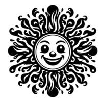 schwarz und Weiß Silhouette von ein Sonne Symbol mit ein lächelnd glücklich Gesicht vektor