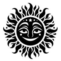 schwarz und Weiß Silhouette von ein Sonne Symbol mit ein lächelnd glücklich Gesicht vektor