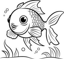 schwarz und Weiß Karikatur Illustration von süß Fisch Tier Charakter zum Färbung Buch vektor