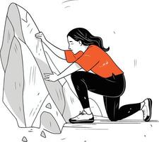 Illustration von ein Frau Klettern oben ein Felsen. skizzieren zum Ihre Design vektor