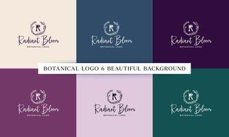 botanisch Blumen- Element Logo mit handgemalt Blumen- Frames vektor