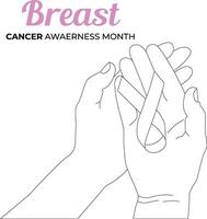 ett linje teckning hand band med bröst cancer medvetenhet månad vektor