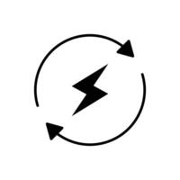 Blitz elektrisch Symbol. einfach solide Stil. Bolzen mit Recycling Drehung Pfeil Zeichen, Kreis, Kapazität, verlängerbar Energie Konzept. Silhouette, Glyphe Symbol. isoliert. vektor