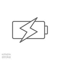 batteri laddning ikon. enkel översikt stil. telefon batteri, mobil, laddare, elektrisk, kraft, blixt, teknologi, energi begrepp. tunn linje symbol. isolerat. redigerbar stroke. vektor
