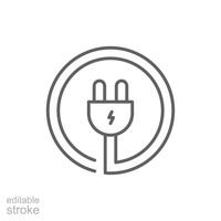 elektrisk plugg ikon. enkel översikt stil. elektrisk uttag, kraft, ansluta, sladd, elektro, elektriker, kabel, tråd, energi begrepp. tunn linje symbol. isolerat. redigerbar stroke. vektor