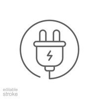 elektrisch Stecker Symbol. einfach Gliederung Stil. elektrisch Steckdose, Leistung, verbinden, Kabel, Elektro, Elektriker, Kabel, Kabel, Energie Konzept. dünn Linie Symbol. isoliert. editierbar Schlaganfall. vektor