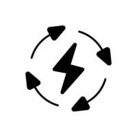 förnybar energi ikon. enkel fast stil. cykel, elektricitet, design, pil, cirkel, blixt, elektrisk, återvinna energi begrepp. silhuett, glyf symbol. isolerat. vektor