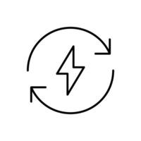 Blitz elektrisch Symbol. einfach Gliederung Stil. Bolzen mit Recycling Drehung Pfeil Zeichen, Kreis, Kapazität, verlängerbar Energie Konzept. dünn Linie Symbol. isoliert. vektor