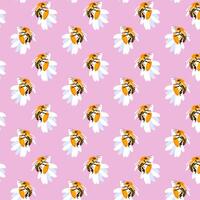 nahtlos Muster Gänseblümchen Biene Rosa Hintergrund Wiese Postkarte Poster Banner Frühling Sommer- Stoff Kleider Verpackung Hintergrund Vorlage Textil- vektor