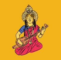 gudinna saraswati hand dragen konst vektor