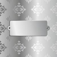 3d namn gravyr silver- tallrik på blommig silver- bakgrund. polerad dekorativ stål metall tallrik bakgrund, stål metall textur yta vektor