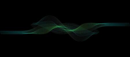 abstrakt wellig dynamisch Blau Grün violett Licht Linien Kurve Banner auf schwarz Hintergrund im Konzept Technologie, neural Netzwerk, Neurologie, Wissenschaft, Musik, Neon- Licht vektor
