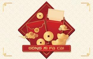 chinesischer roter Pakethintergrund mit Goldgeld vektor