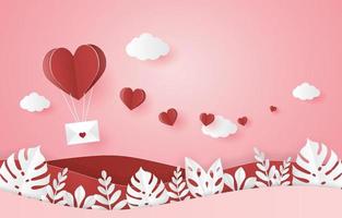 Valentinstag mit Papierhandwerk-Stil-Hintergrund vektor