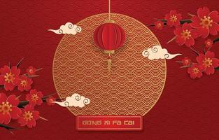 kinesiskt nyår bakgrund med lykta och körsbärsblom vektor