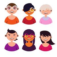 en uppsättning av människor med annorlunda hår färger och glasögon vektor