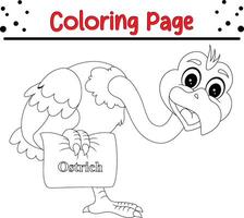 süß Strauß Vogel Färbung Buch Seite zum Kinder vektor