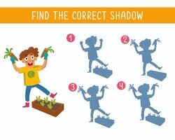 Spiel zum Kinder. finden richtig Schatten. süß wenig Papa mit Karotte. Karikatur Charakter. Illustration. vektor