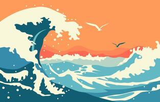 Natur Landschaft Hintergrund mit groß Meer Ozean Wasser Wellen im Sommer- vektor