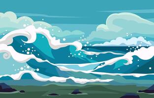 natur landskap bakgrund med blå hav hav vatten vågor i sommar vektor