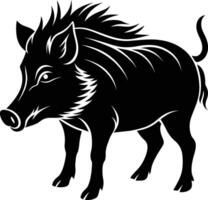svart och vit illustration av en vild vildsvin vektor