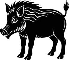 svart och vit illustration av en vild vildsvin vektor
