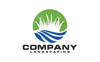 landskap logotyp för gräsmatta eller trädgårdsarbete företag design mall vektor