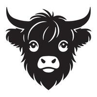 högland nötkreatur - en nyfiken högland ko ansikte illustration i svart och vit vektor
