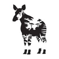 natürlich Tier - - Okapi mit Wald Illustration im schwarz und Weiß vektor