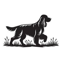 hund - cockerspaniel spaniel gående genom äng illustration i svart och vit vektor
