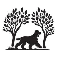 Hund - - ein Cocker Spaniel Gehen unter Obstgarten Bäume Illustration vektor