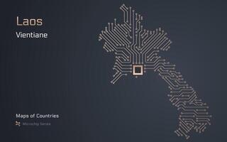 laos Karta med en huvudstad av vientiane visad i en mikrochip mönster med processor. e-förvaltning. värld länder Kartor. mikrochip serier vektor