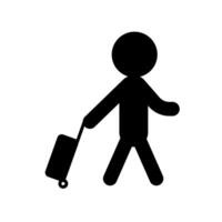 ein Person Gehen mit ein Koffer. Tragen Gepäck. vektor