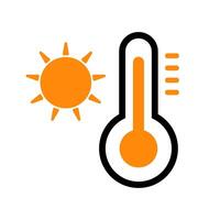 midsommar termometer ikon. hög temperatur termometer och Sol. vektor