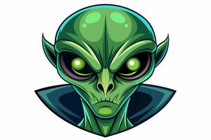 Grün Außerirdischer Kopf mit groß Augen isoliert auf Weiß Hintergrund. Porträt von ein Humanoid im ein Karikatur Stil. Konzept von außerirdisch, Sci-Fi Design, Raum Sein. Grafik Kunst vektor